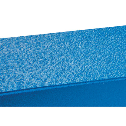 Close-up of a blue AliMed Dialysis Arm Positioner with a textured surface shown against a white background.