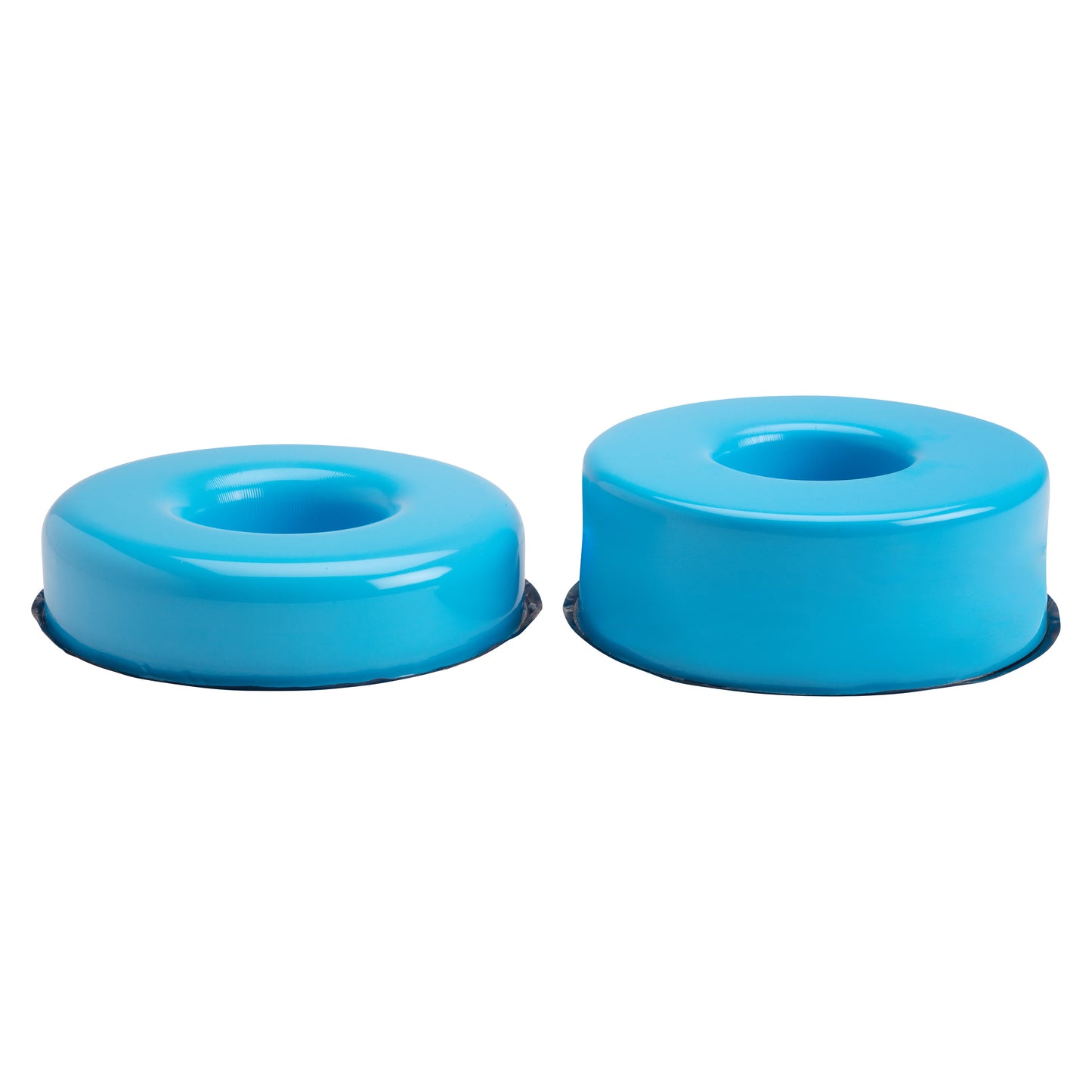 Two AliMed AliBlue Lite Hybrid Gel Head Donuts with a blue finish and central openings, designed for comfort and support.