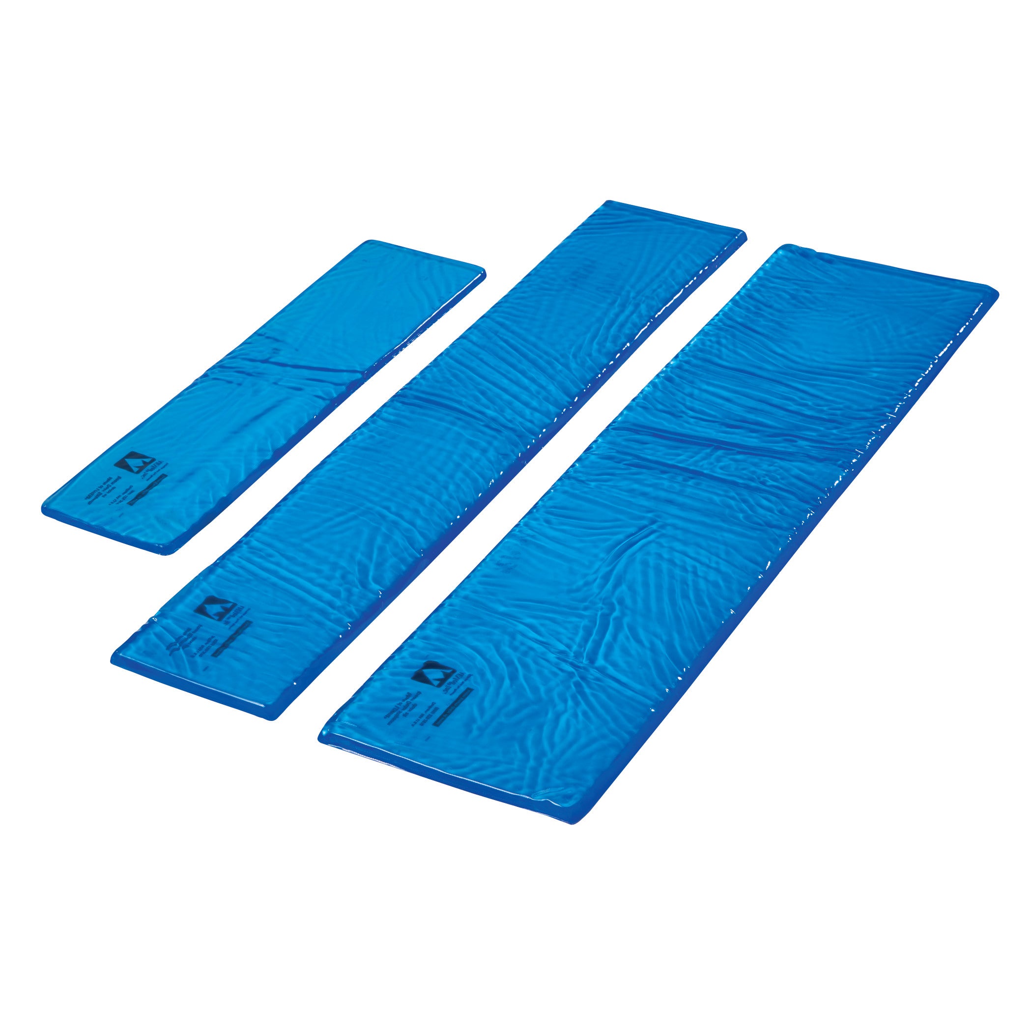 Three AliMed AliBlue Gel Standard Armboard Pads in varying sizes are displayed against a white background.