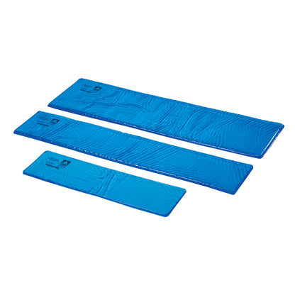 Three AliMed AliBlue Gel Standard Armboard Pads in different sizes, all blue and rectangular, are displayed on a white background.