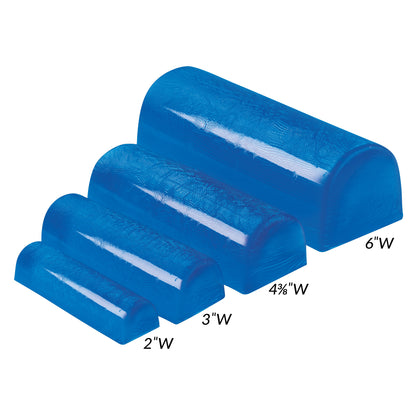 Four AliMed AliBlue Gel Chest Rolls in increasing widths: 2", 3", 4?", and 6". They are semi-cylindrical and blue.