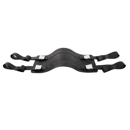 AliMed VeriClean Bariatric Operating Room Table Strap with Mid-Panel, displaying black straps and silver buckles on a white background.