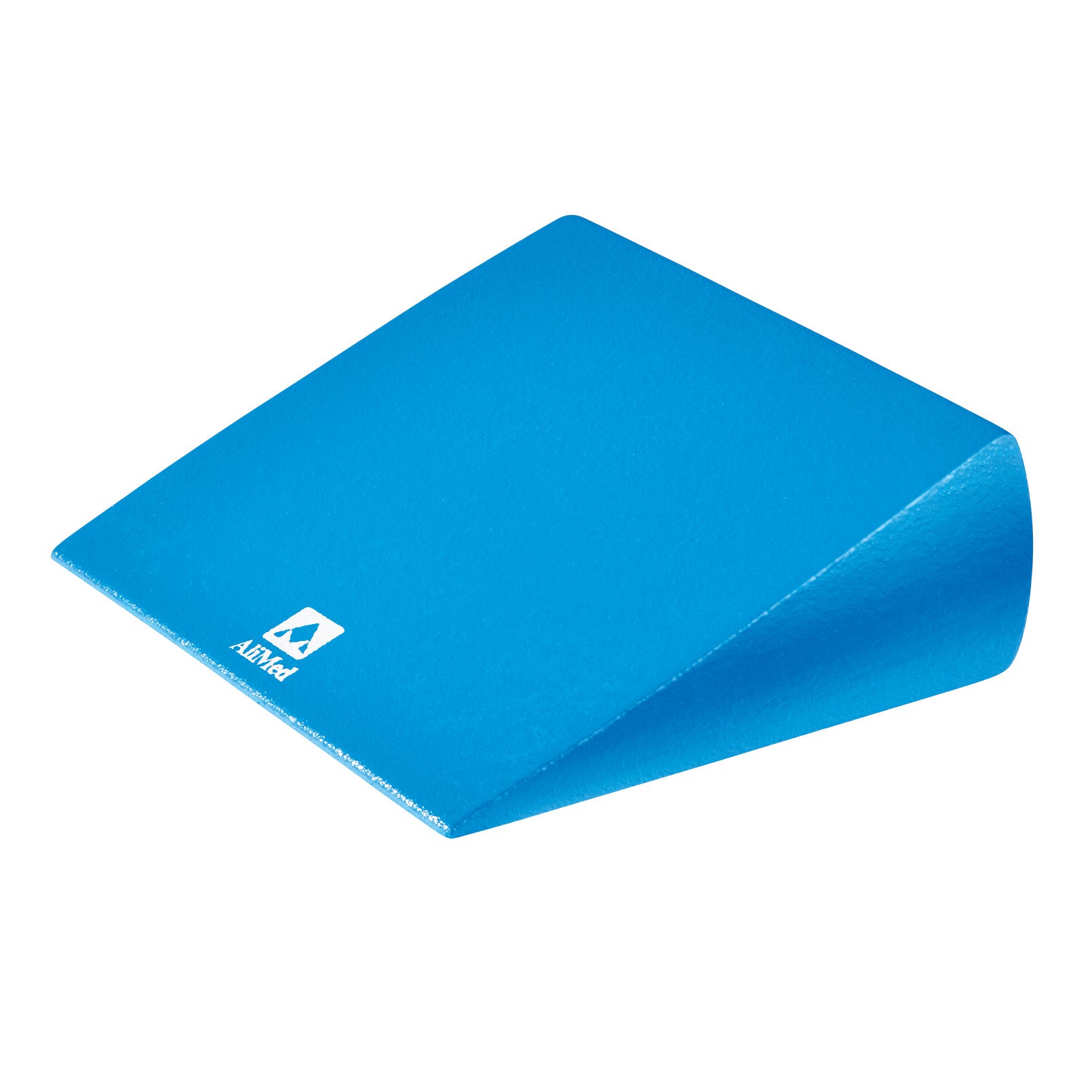 A blue wedge-shaped cushion titled "AliMed InvisiCoat Plus 20 Degree Wedge," used for support, on a white background.