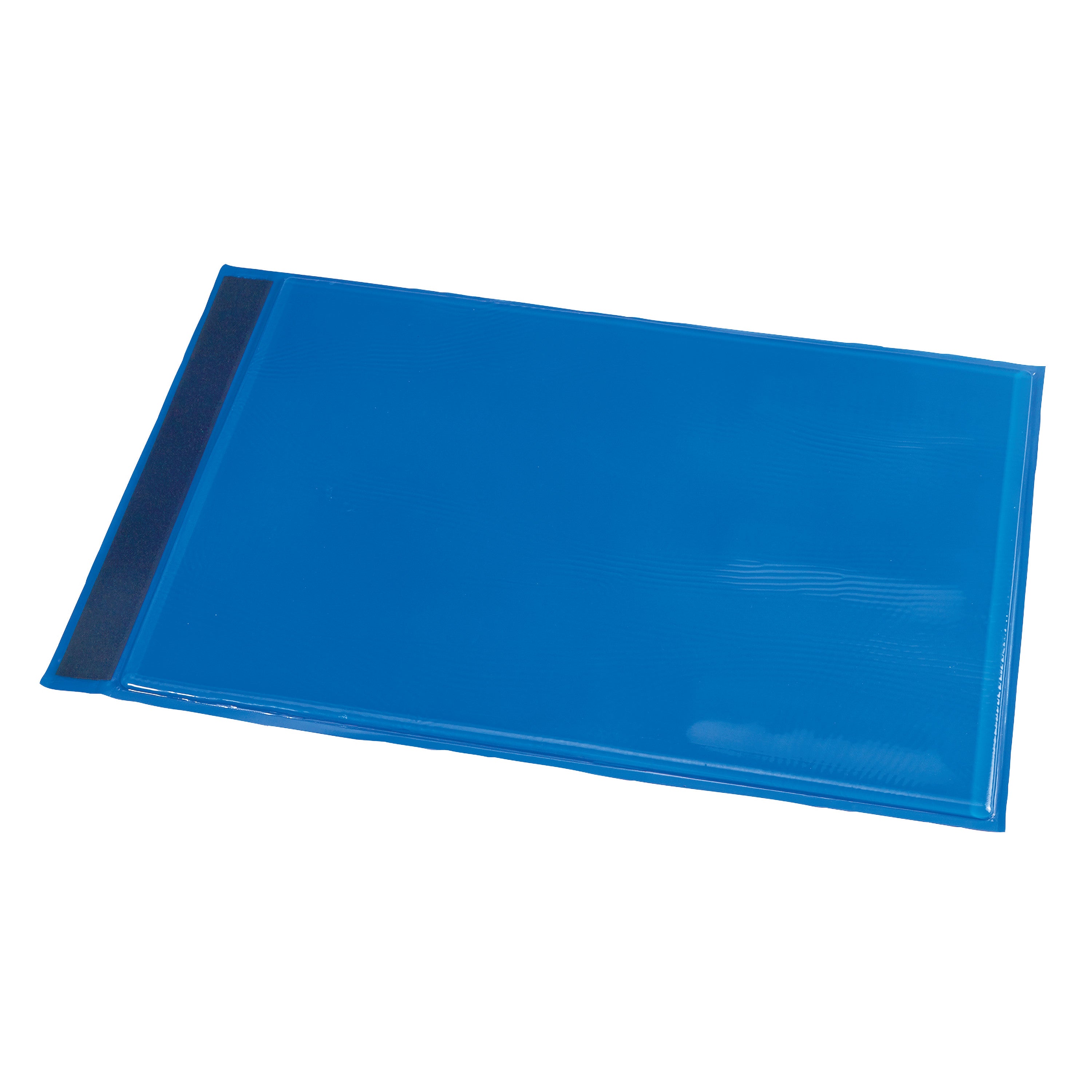 Blue rectangular pad with a black edge. It is the AliMed AliBlue Gel Ulnar Forearm Protector.