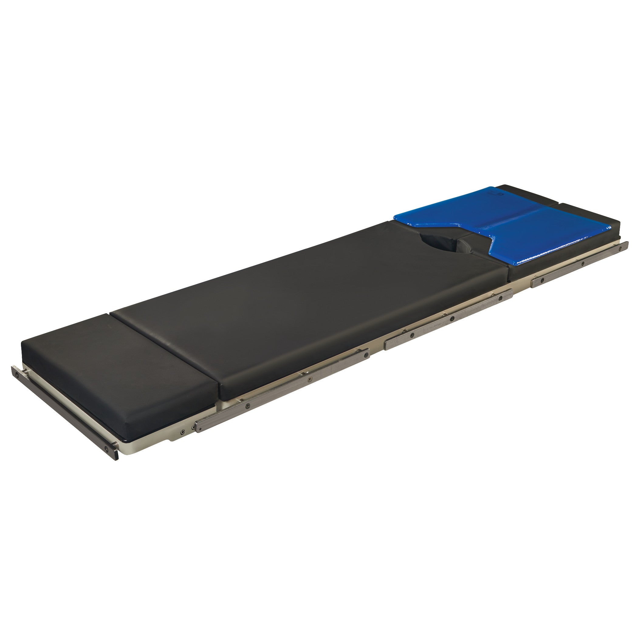 AliMed AliBlue Gel Foot Section Surface Overlay with Cutout, featuring a black cushion with a blue top section and cutout design.