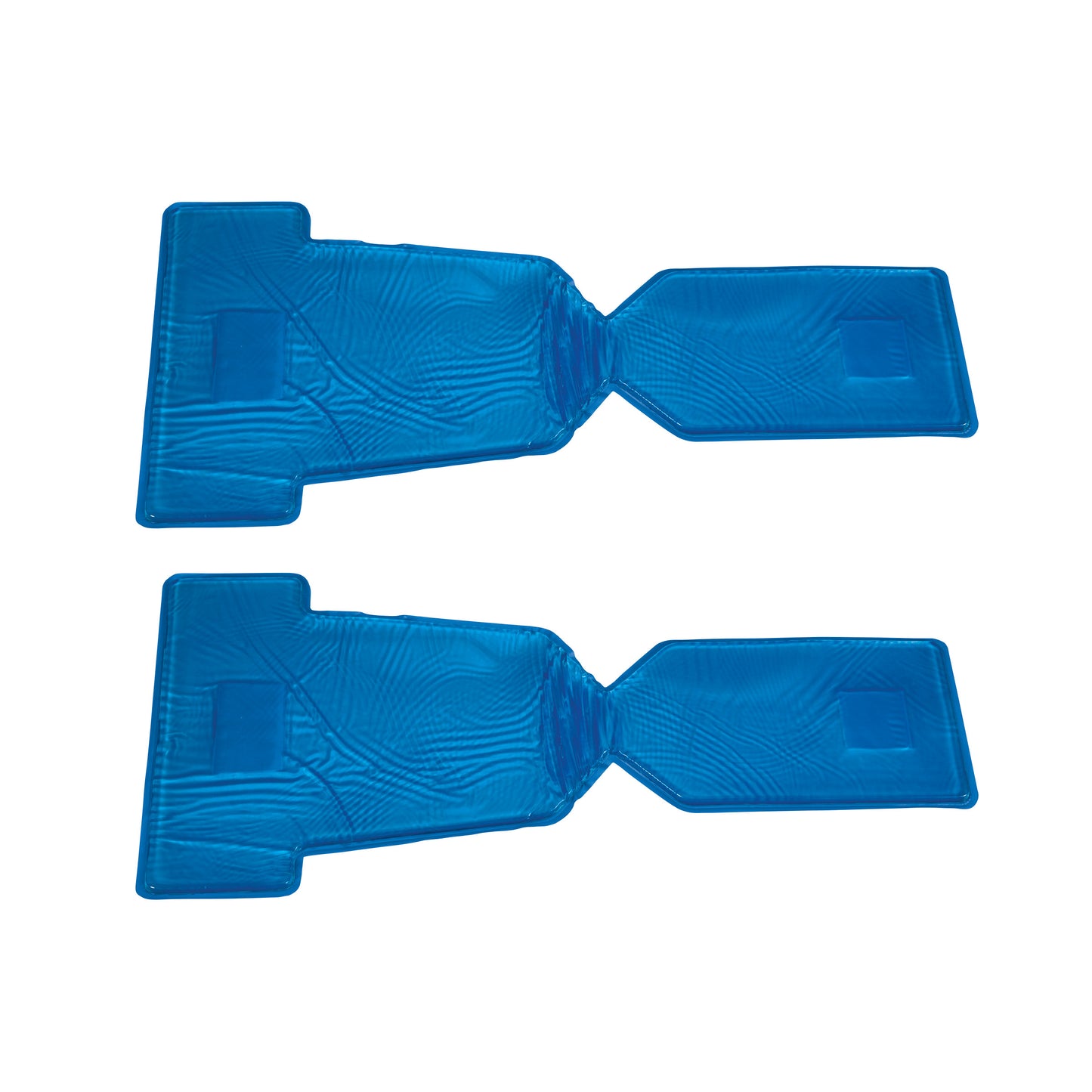 Two AliMed AliBlue Gel Lithotomy Boot Stirrup Pads are shown, made of smooth blue gel material with an ergonomic shape.