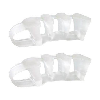 Transparent PediFix Visco-GEL 5-ToeBuddy Pair, toe separators designed to align and cushion toes, sits on a white background.