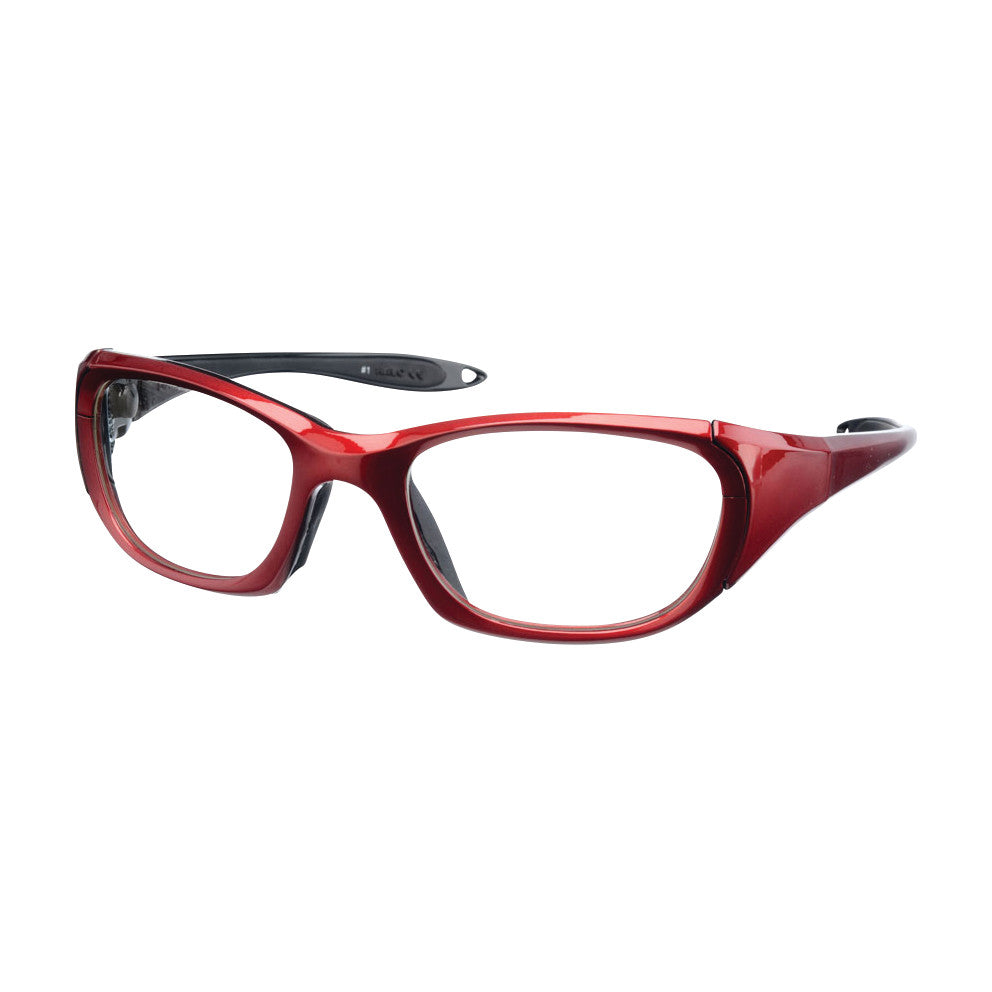Red UltraSoft Radiation Protection Eyewear with a sleek, full-rimmed frame on a white background.