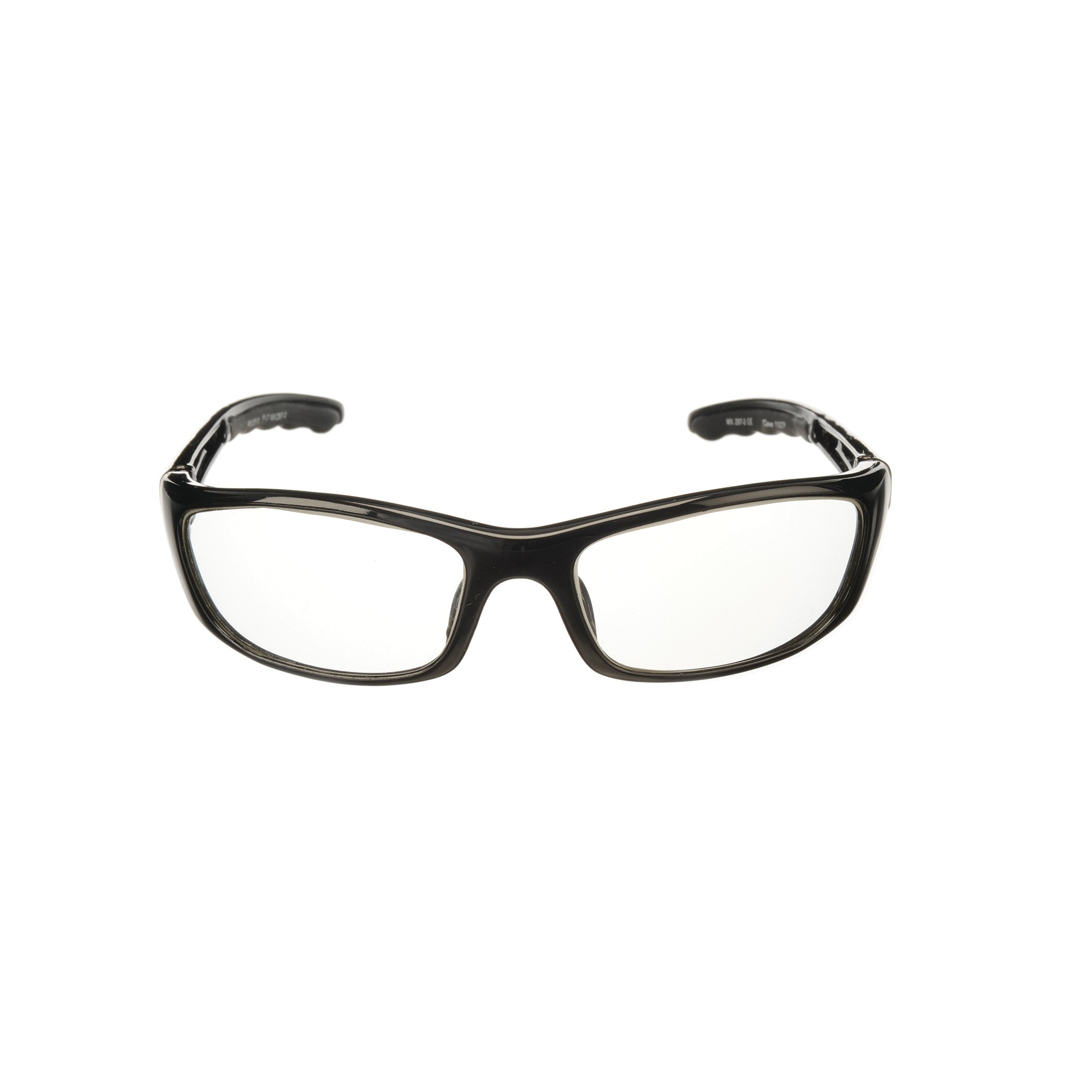 Wiley X P-17 Wraparound Radiation Protection Glasses with black frames and clear lenses, designed for eye safety.