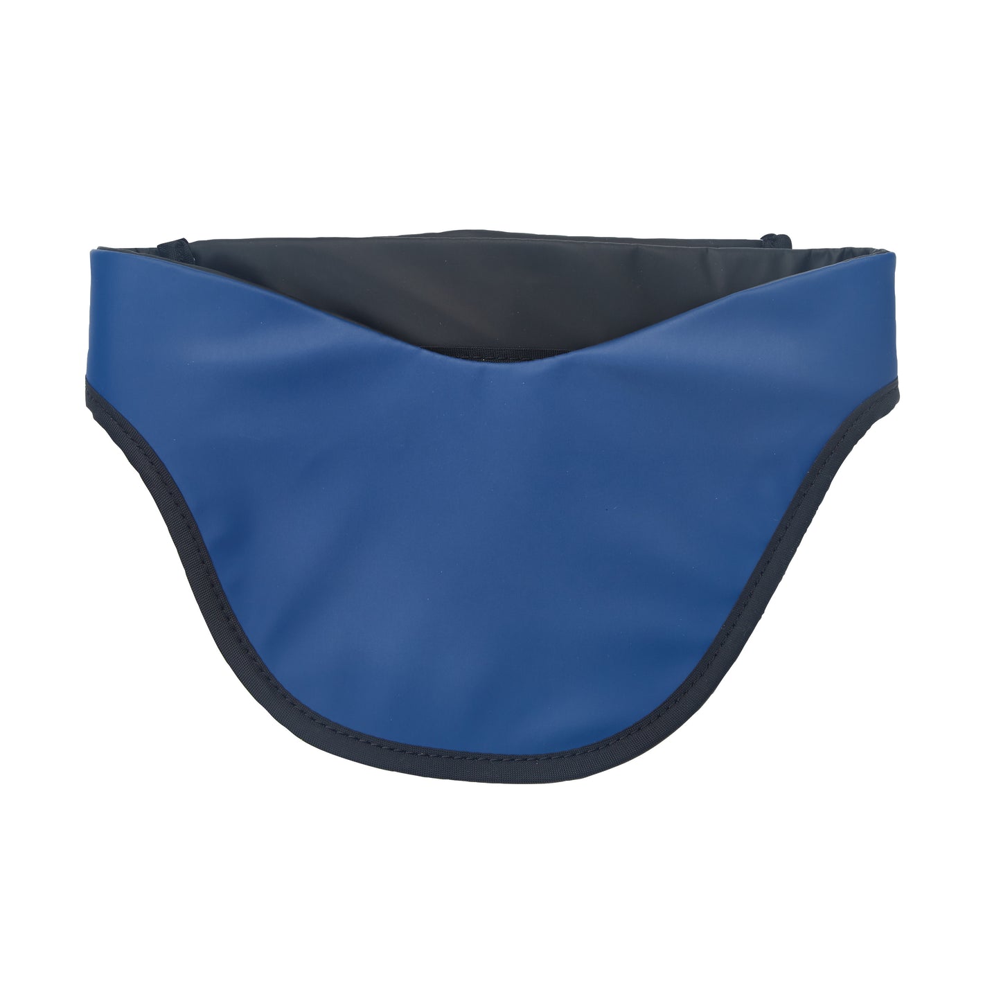 The AliMed Grab n Go Thyroid Shield is a blue protective garment with a black lining, designed to shield the thyroid area.