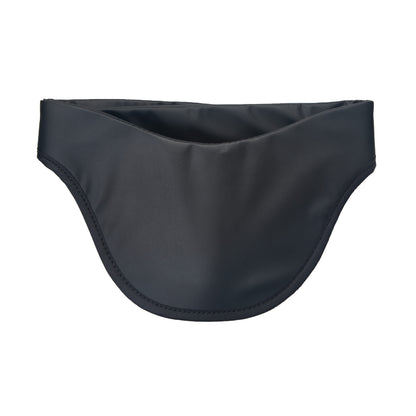 A black AliMed Grab n Go Thyroid Shield designed to protect the thyroid gland, featuring a curved shape and adjustable closure.