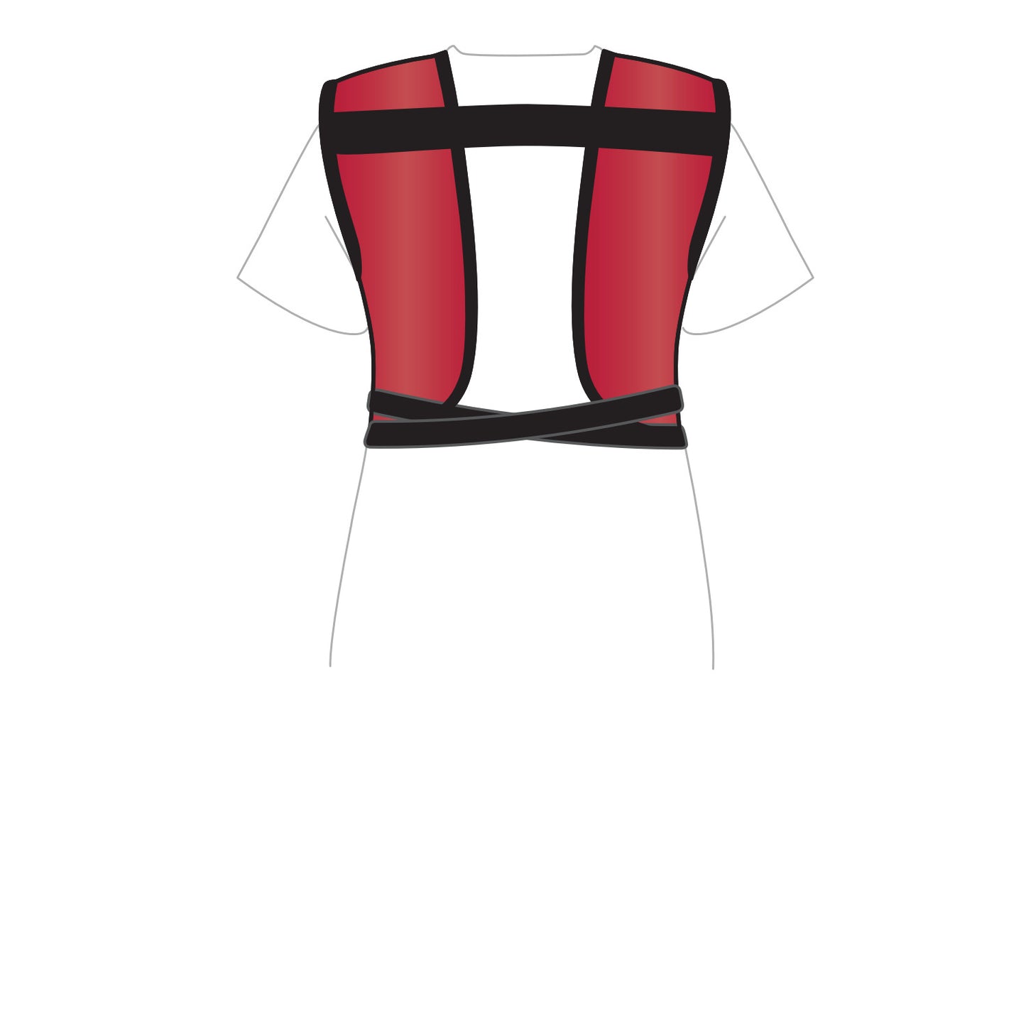The AliMed Grab n Go Tie Apron, Female, is shown in red with black trim and ties, worn over a white top.