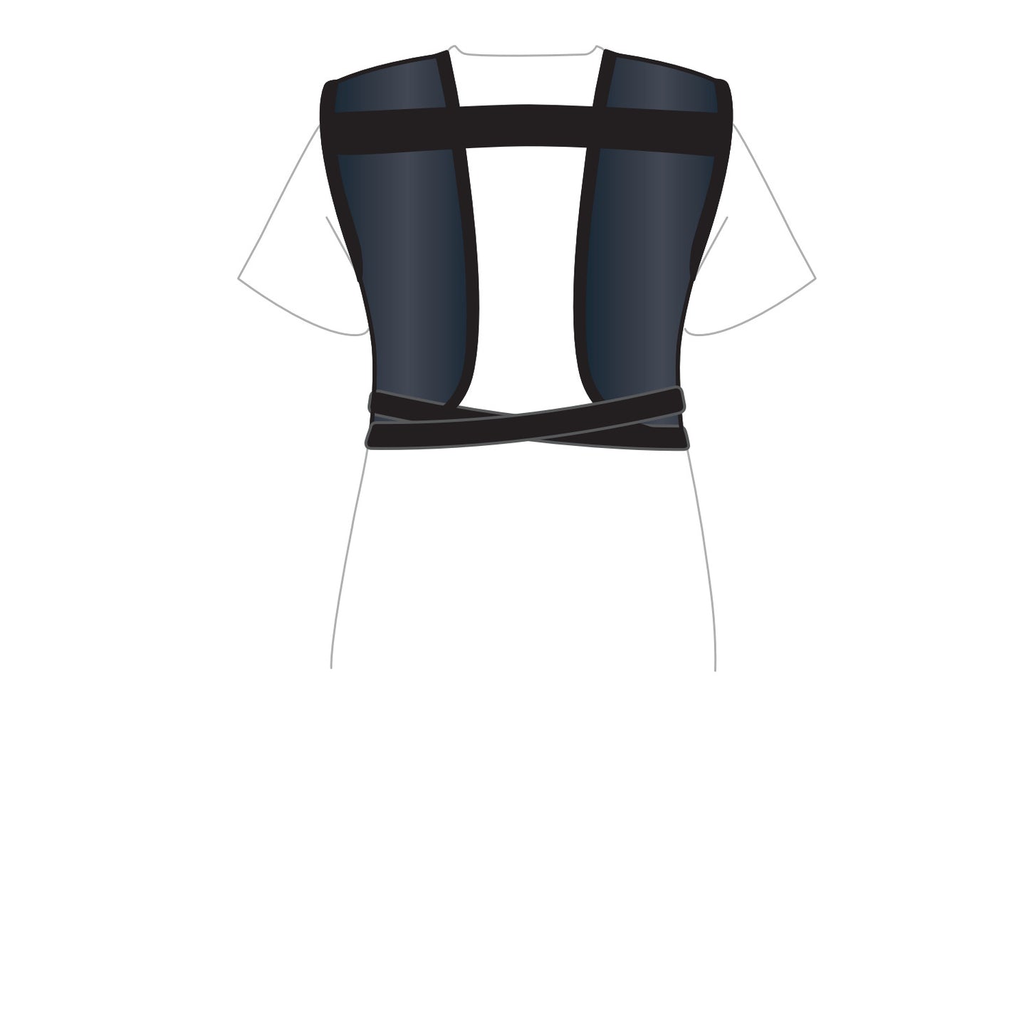 Illustration of the AliMed Grab n Go Tie Apron, Female. It features a dark shoulder and waist strap, worn over a white garment.