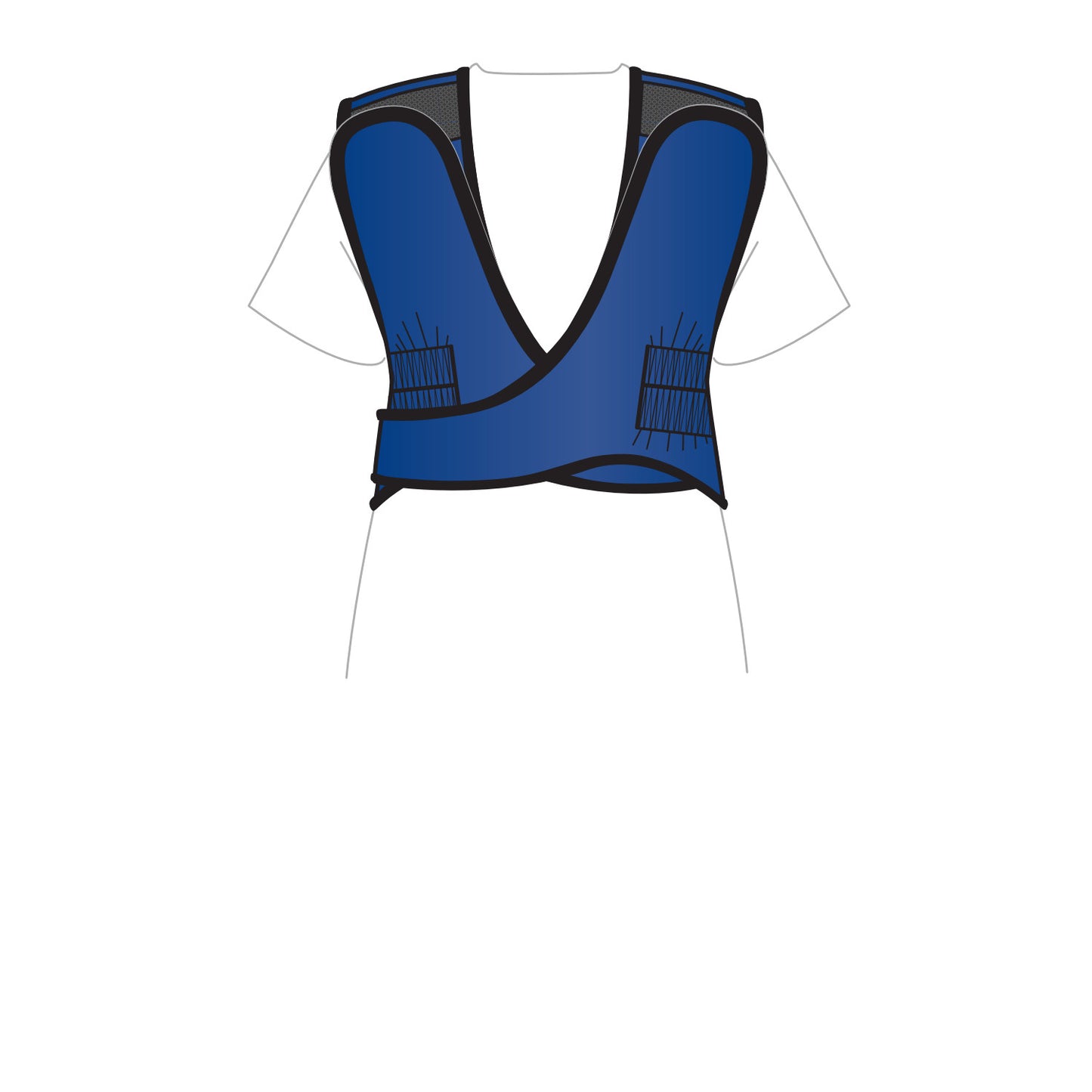 AliMed Grab n Go 4-Point Quick Drop Apron, Male, is a blue protective vest worn by a figure with an outline of a T-shirt.