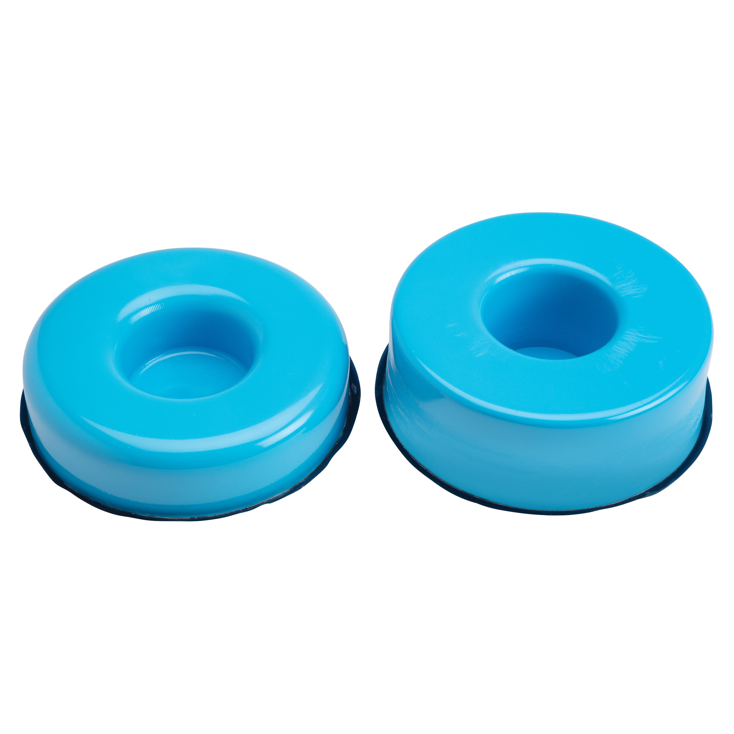 Two AliMed AliBlue Lite Hybrid Gel Head Donuts, blue and circular with a hole in the center, designed for head support.