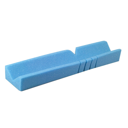 The AliMed Arm Cradle is a blue foam support designed to stabilize and cushion the arm, featuring a contoured and slotted design.
