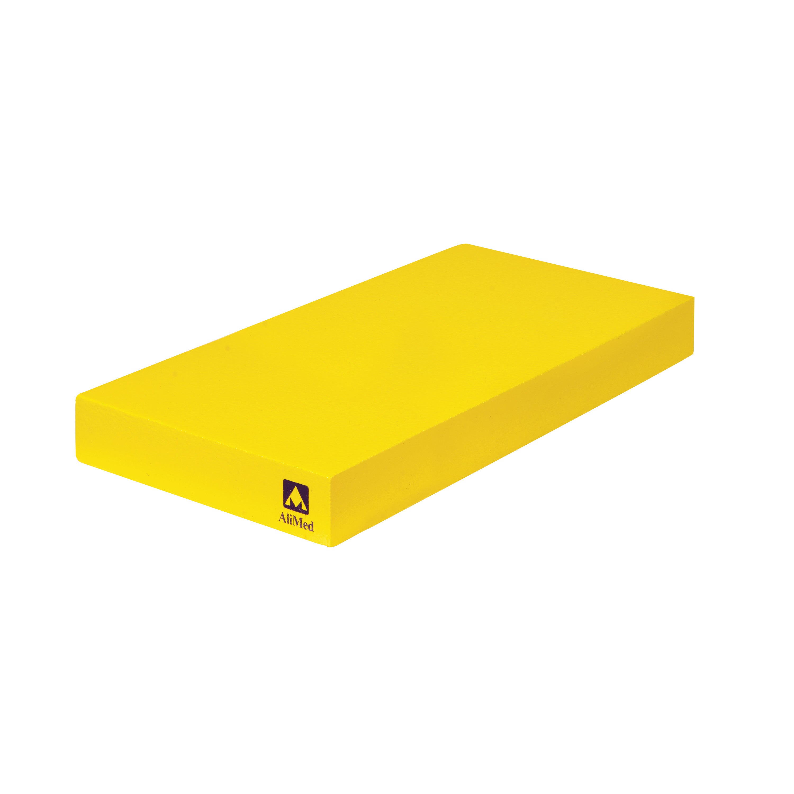 Yellow AliMed Protecta-Coat Rectangle Positioner with a logo on the side, designed for medical support and positioning.