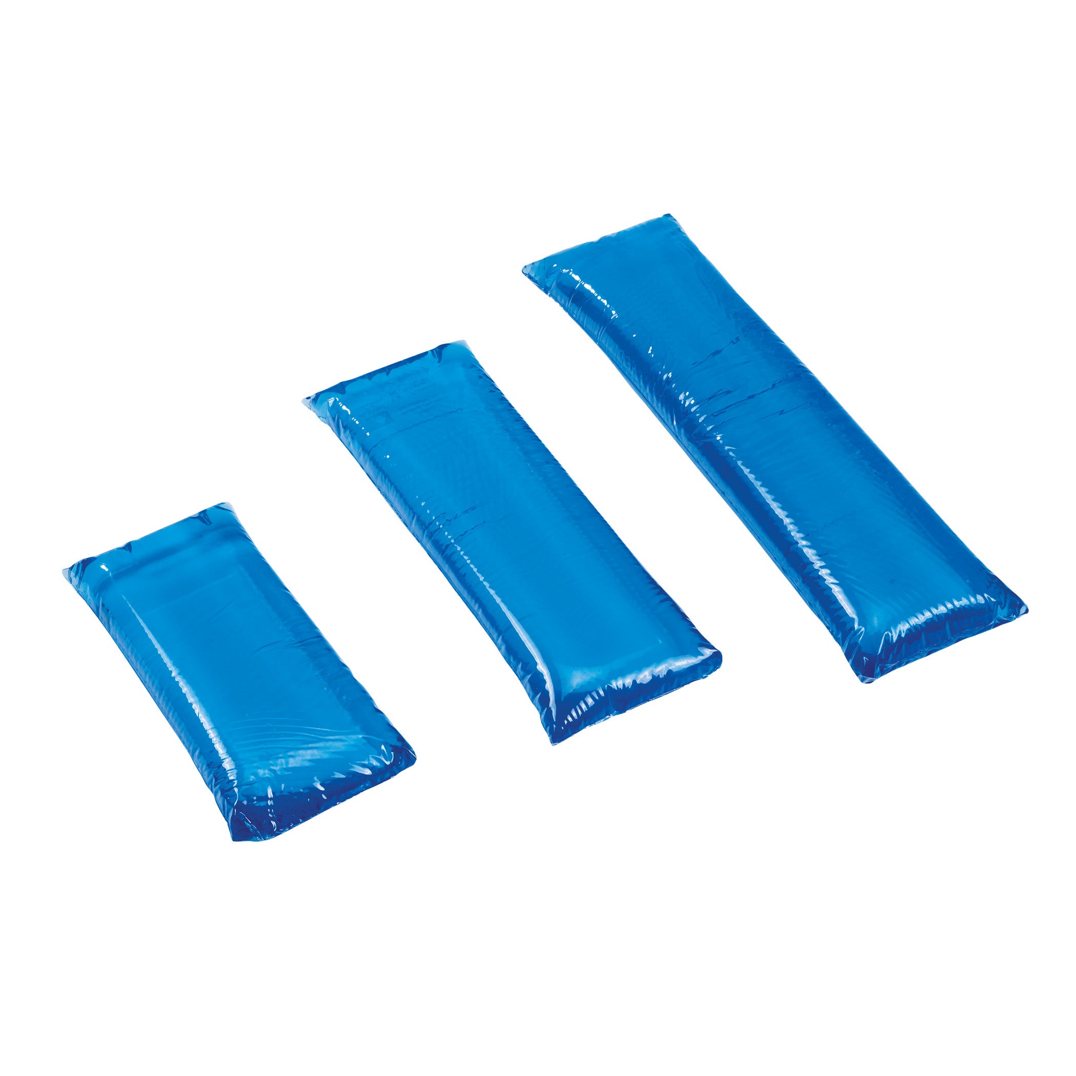 Three blue gel pads in varying sizes, labeled as AliMed AliBlue Gel Axillary Roll, designed for support.