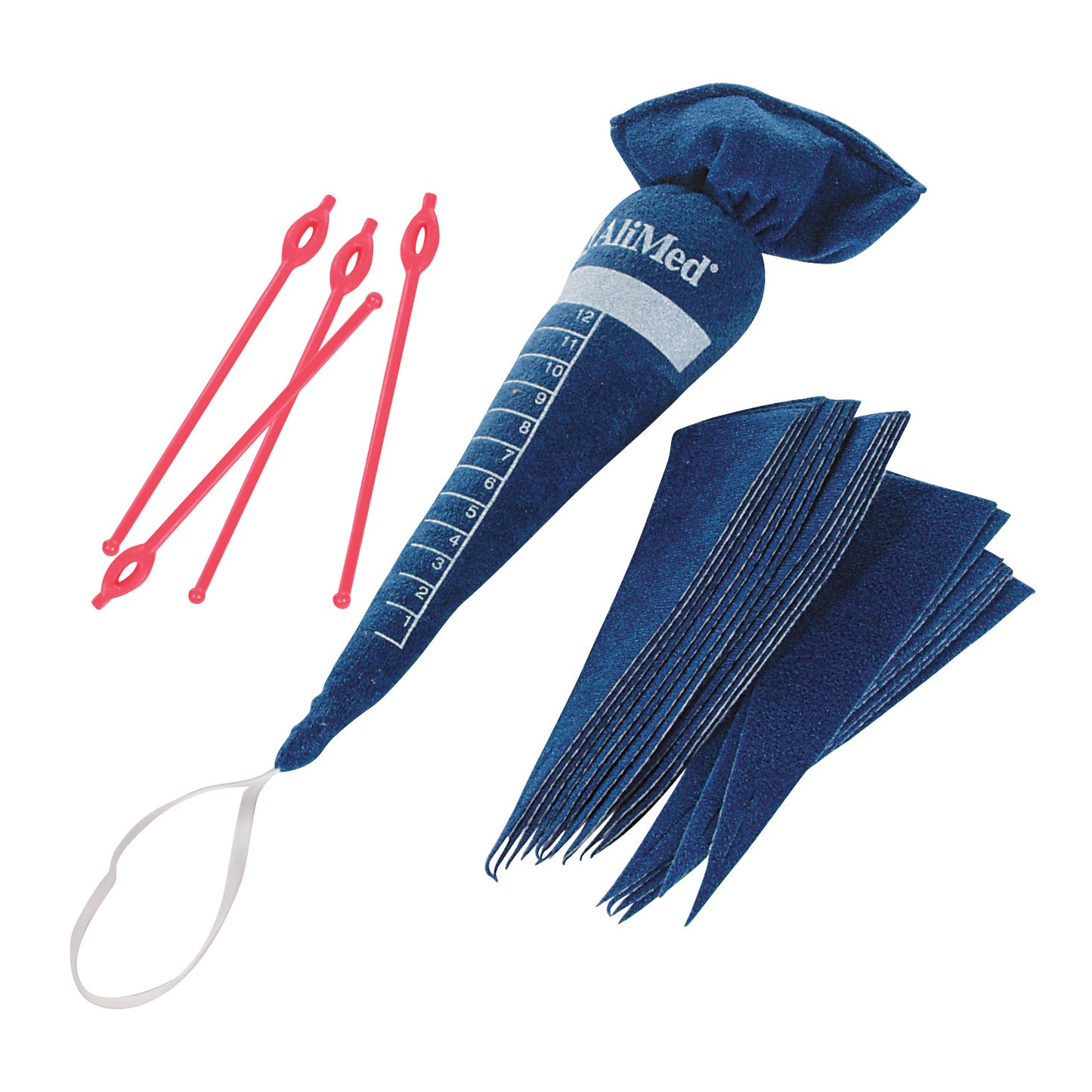 AliMed Therapy Carrot Hand Contracture Orthosis and Hygiene Kit includes foam wedge, red clips, and finger separators.