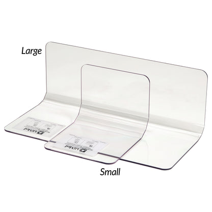 Two sizes of the AliMed Straight Toboggan Arm/Leg Guard are shown, labeled "Large" and "Small," made of clear material.