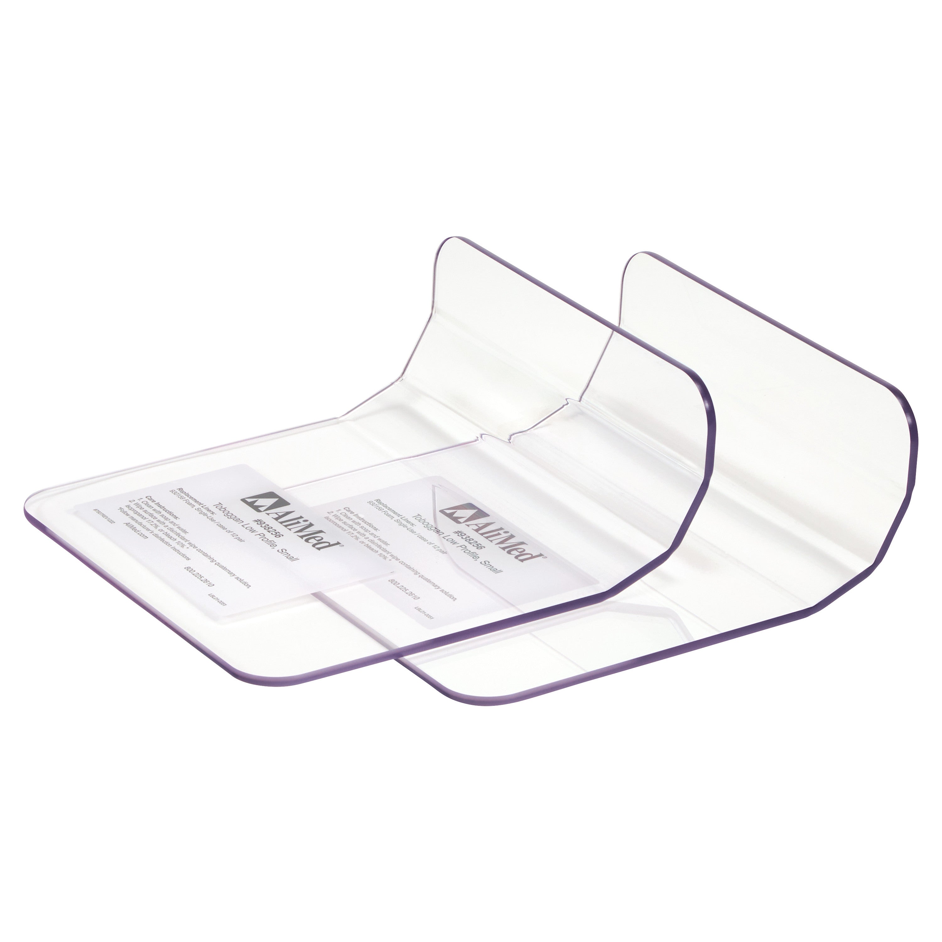 Clear plastic AliMed Low-Profile Toboggan Arm/Leg Guard with a curved design, showing two side-by-side.