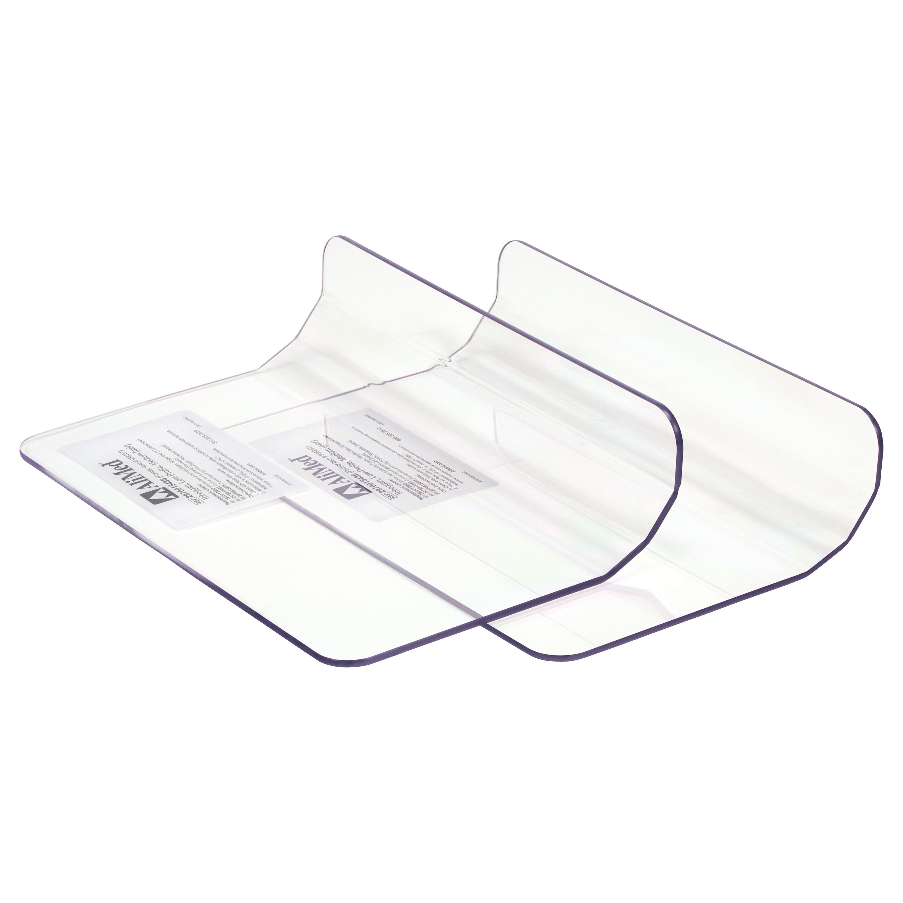 AliMed Low-Profile Toboggan Arm/Leg Guard made of transparent plastic with curved edges, shown with instructional labels on it.
