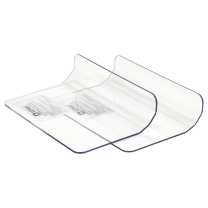 AliMed Low-Profile Toboggan Arm/Leg Guard made of transparent plastic with curved edges, shown with instructional labels on it.