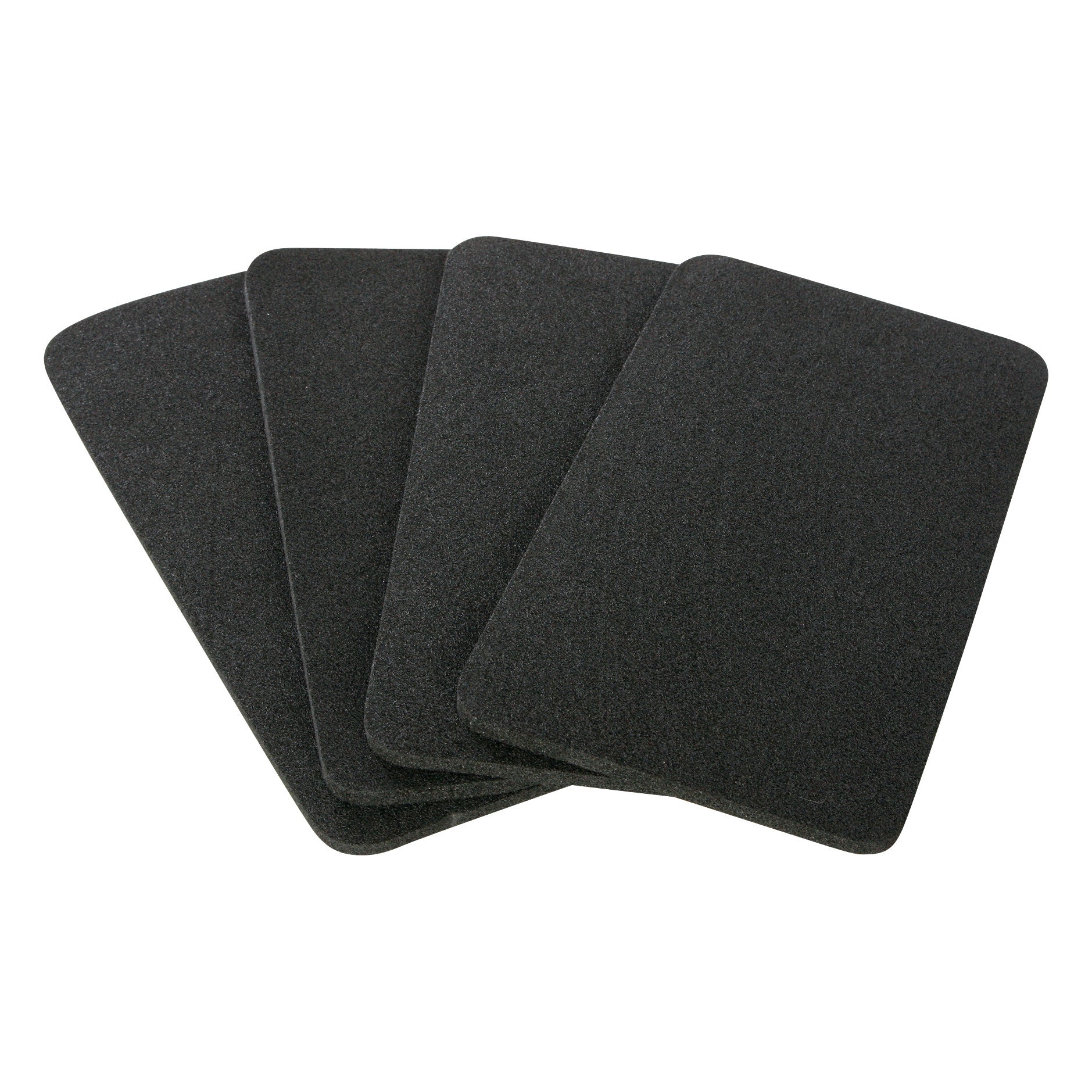 Four black rectangular pads are shown. They are PAD FOOT ADHESIVE DISP FOR TKR FOOTREST 12/PK.