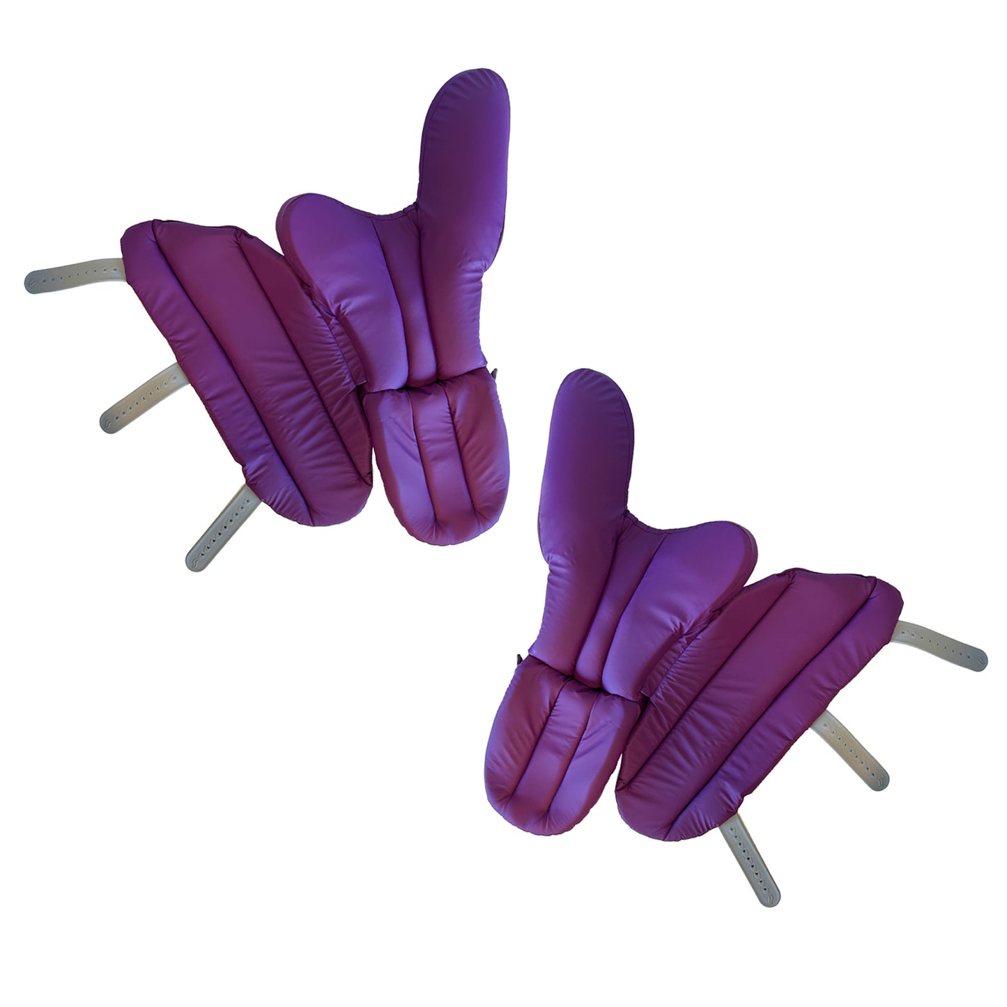 Purple Replacement Pad Set for KYRA Comfort Lithotomy Stirrups with Secure-Lok Straps, featuring cushioned sections and mounting brackets.