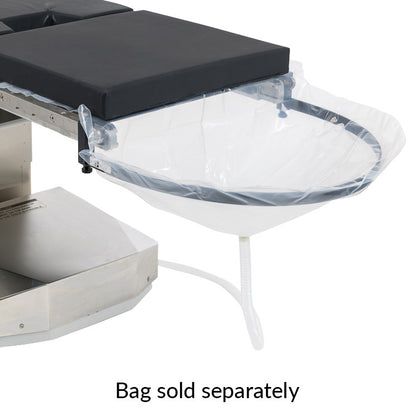 KYRA Urology Attachment Band Universal with Table Clamps, featuring a clear collection bag and sturdy metal frame, with "Bag sold separately" text.
