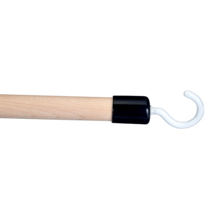 The Big Hook Dressing Stick features a wooden handle with a white hook on a black metal end.