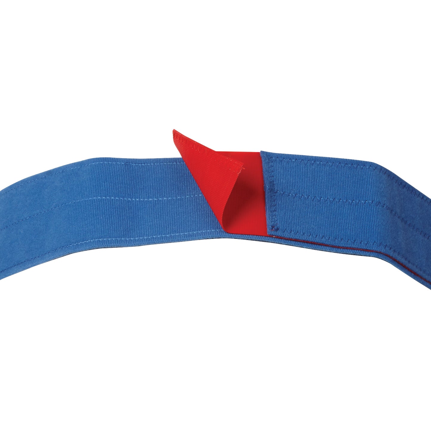 An AliMed Universal Strap, One-Piece, One Closure, No Side Rail. It features a blue strap with a red hook and loop   closure.