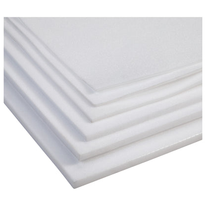 A stack of white AliMed Plastazote #2 foam sheets is shown, displaying their smooth texture and layered arrangement.