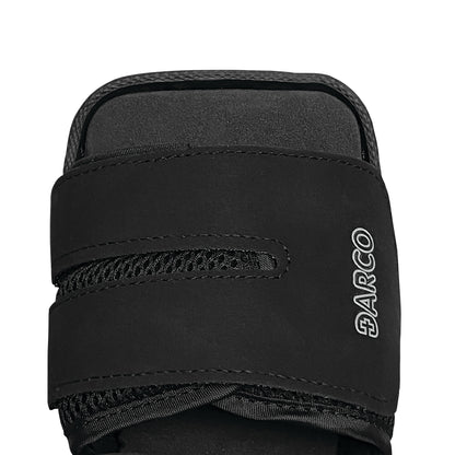 Close-up of the DARCO MedSurg Shoe, featuring black material, adjustable straps, and visible mesh ventilation.