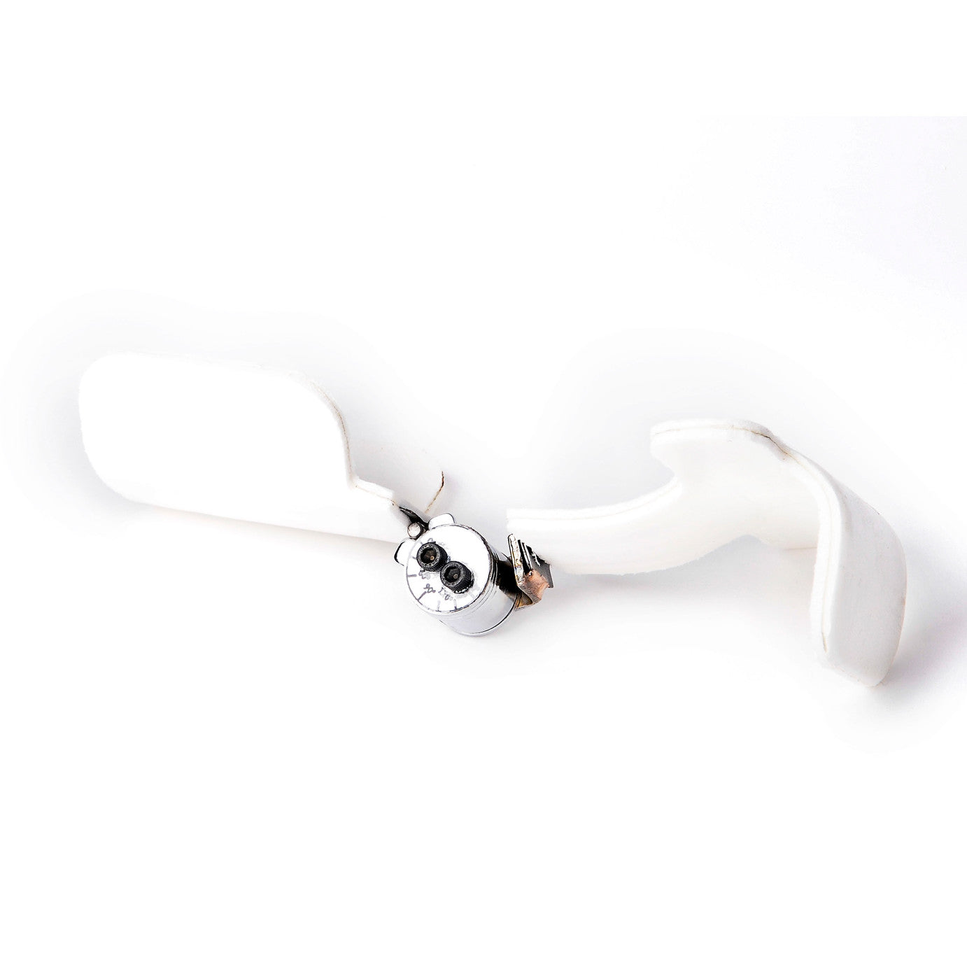 The Comfy Splints Adult Spring-Loaded Goniometer Hand/Wrist Orthosis is a white orthopedic device with adjustable components.