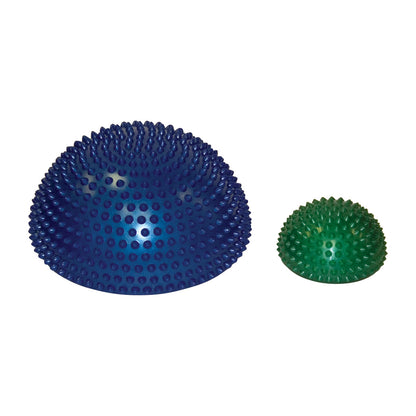 Two CanDo Balance Stones: one large and blue, one small and green, both with raised nodules for tactile stimulation.