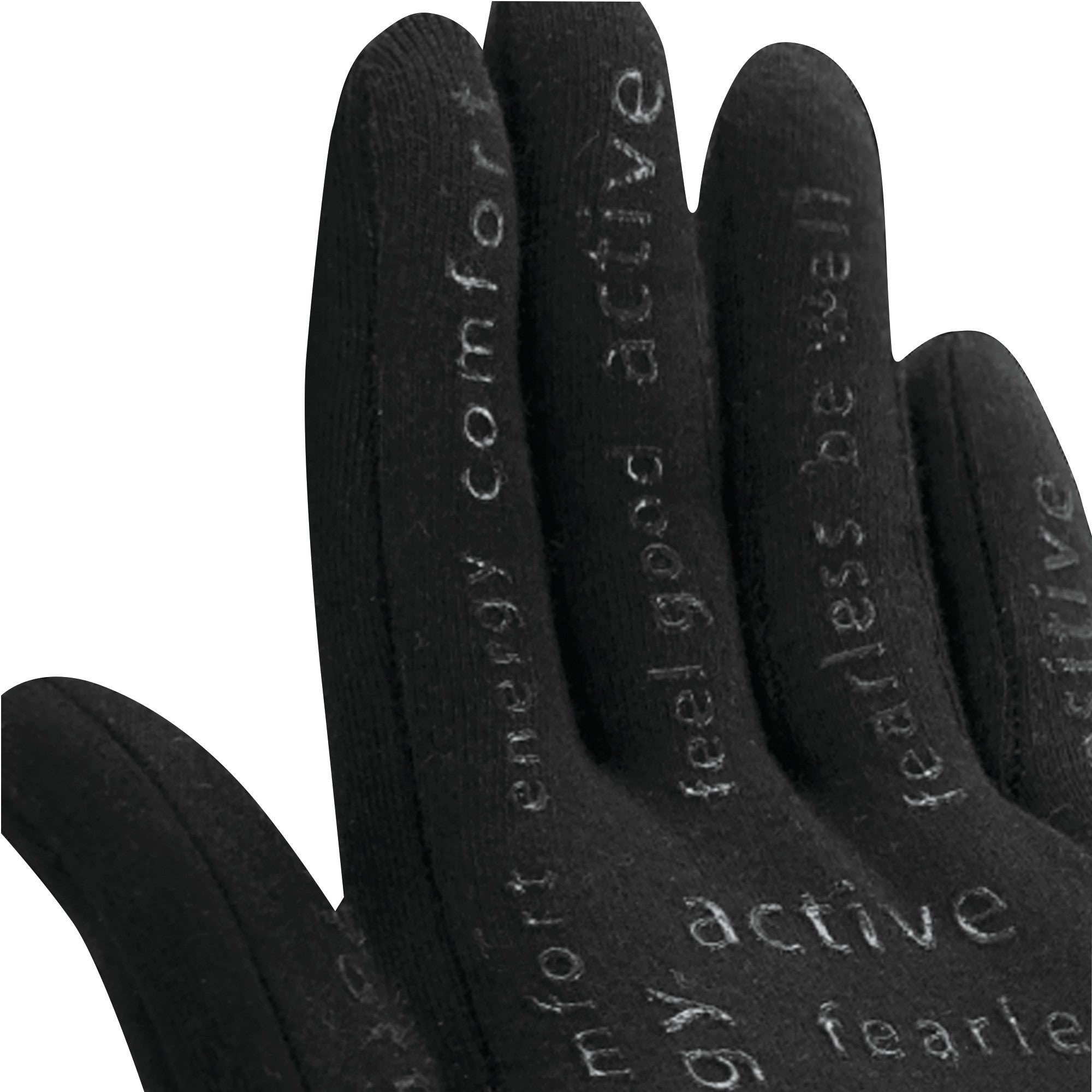 Black Intellinetix Therapy Gloves with words like "energy," "comfort," and "active" in white text on the fingers.