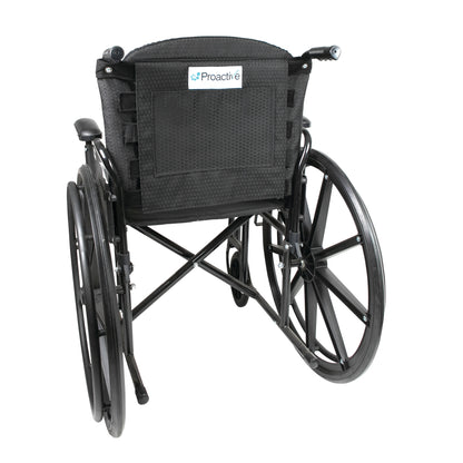 A Protekt Adjustable Tension Back wheelchair with black frame and seat, featuring large rear wheels and hand grips.