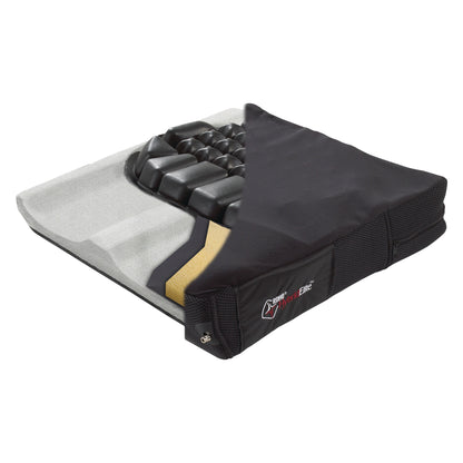 A ROHO HYBRID ELITE SR Wheelchair Cushion, featuring a cross-section revealing foam and air cells in a black cover.
