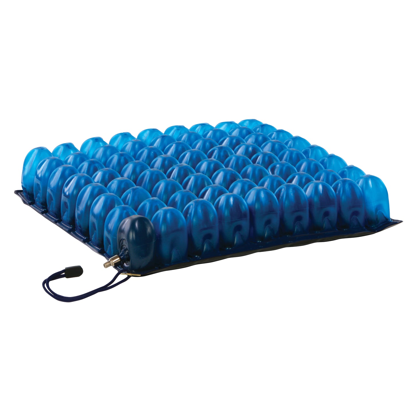 The AliMed AeroCell II Dual-Valve High Cell Pressure-Relieving Wheelchair Cushion with blue inflatable cells.