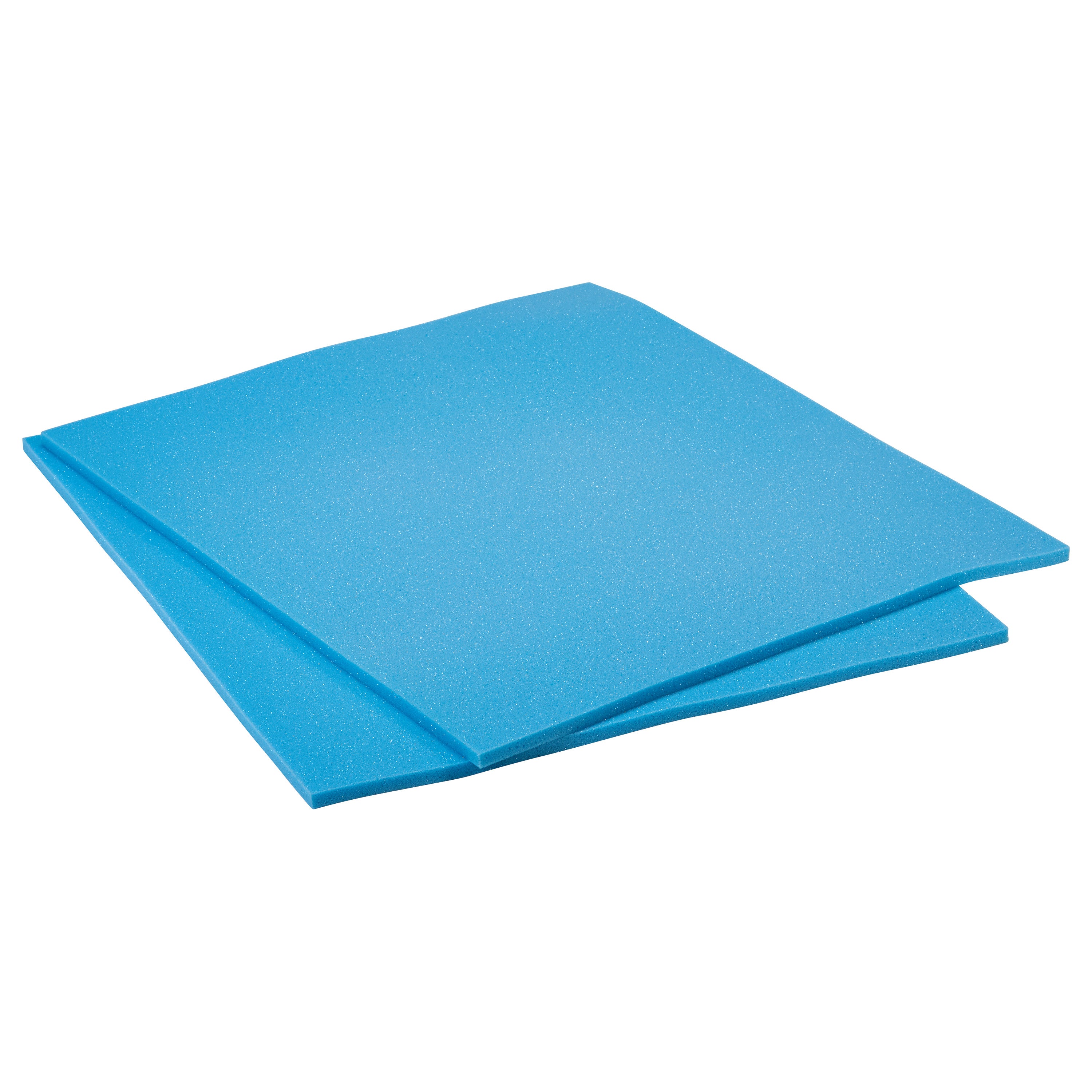 A blue AliMed Non-Adhesive T-Foam Sheet is shown folded, displaying its smooth texture and thickness.