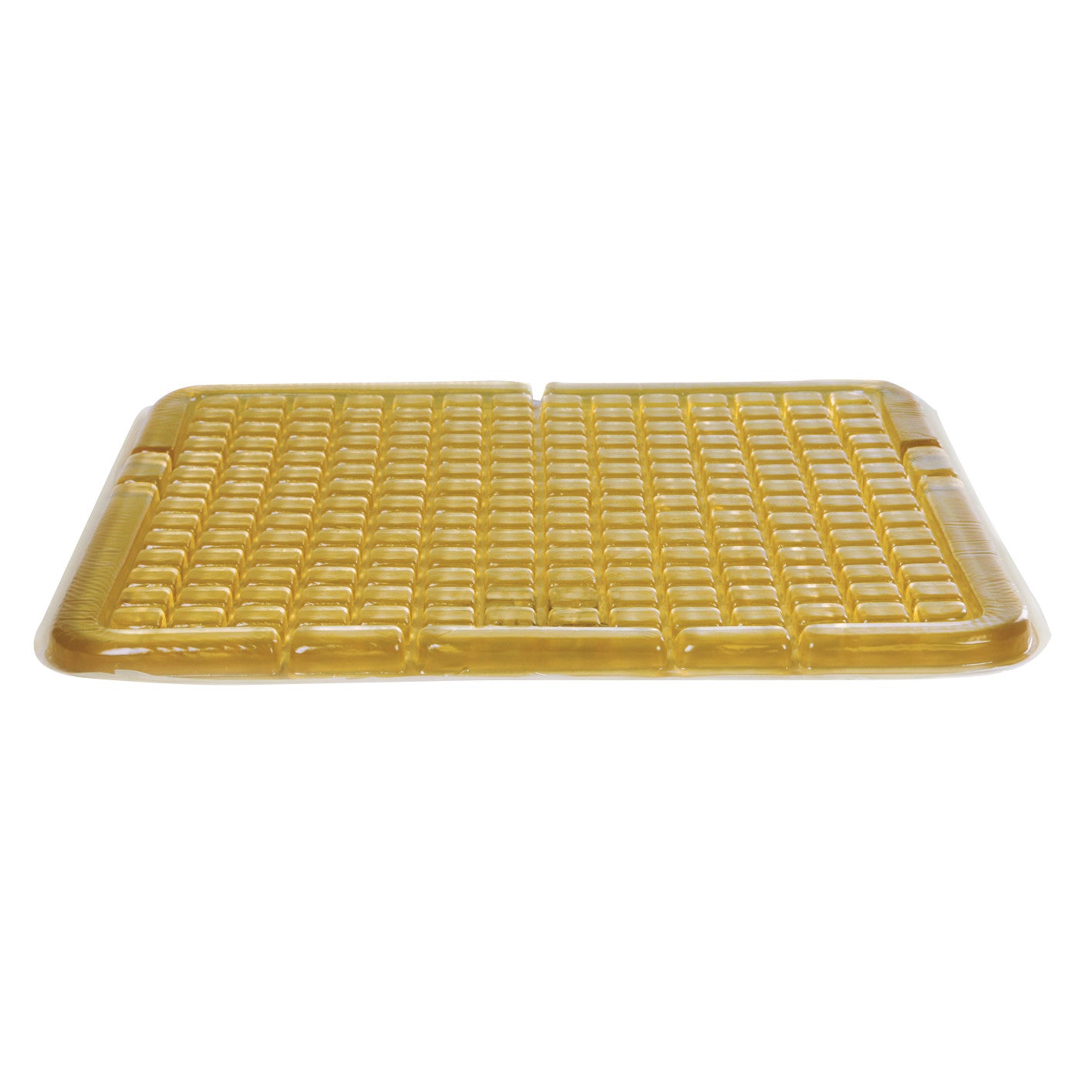 The AliMed Checkerboard T-Gel Wheelchair Cushion is a rectangular, yellow gel cushion with a textured, checkerboard pattern.