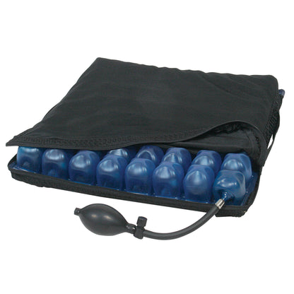 Replacement cover for AliMed AeroCell II Low Cell Pressure-Relieving Wheelchair Cushion, showing blue cells and an inflation pump.