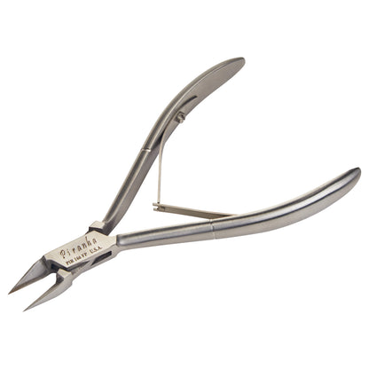 A stainless steel Nail Splitter with pointed blades and curved handles, featuring a spring mechanism for precision cutting.