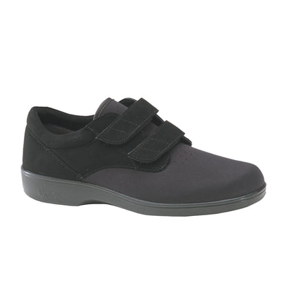 Apex Women's Stretchable Double-Strap Casual Shoes in black with two straps on a low heel.