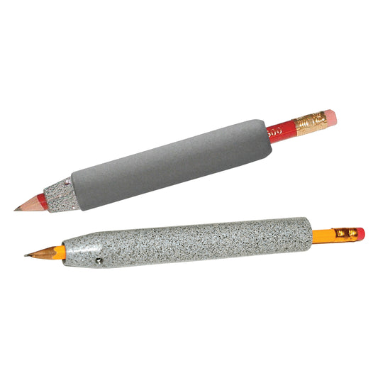 Weighted Universal Pen and Pencil Holder, shown with a pencil inserted, featuring a textured gray grip and weighted design.