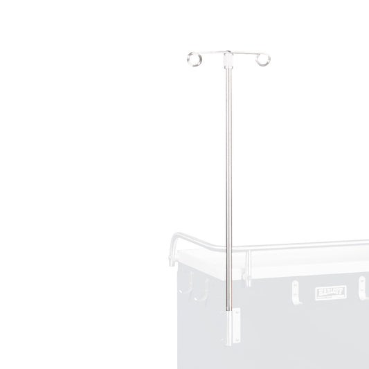 Harloff Emergency Cart Accessory: IV Pole for M-Series/Classic Line Carts, featuring a metal pole with two hooks, attached to a cart edge.
