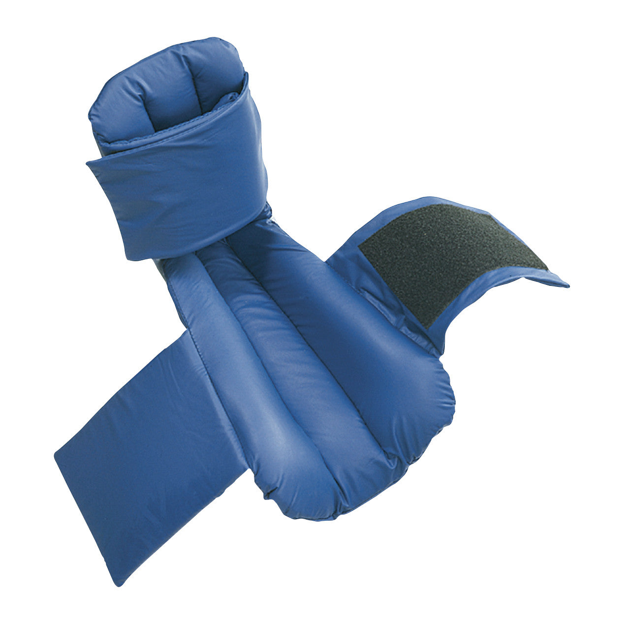 A blue FootHugger Clamshell Boot Pad, featuring a soft, cushioned design with adjustable straps for comfort.