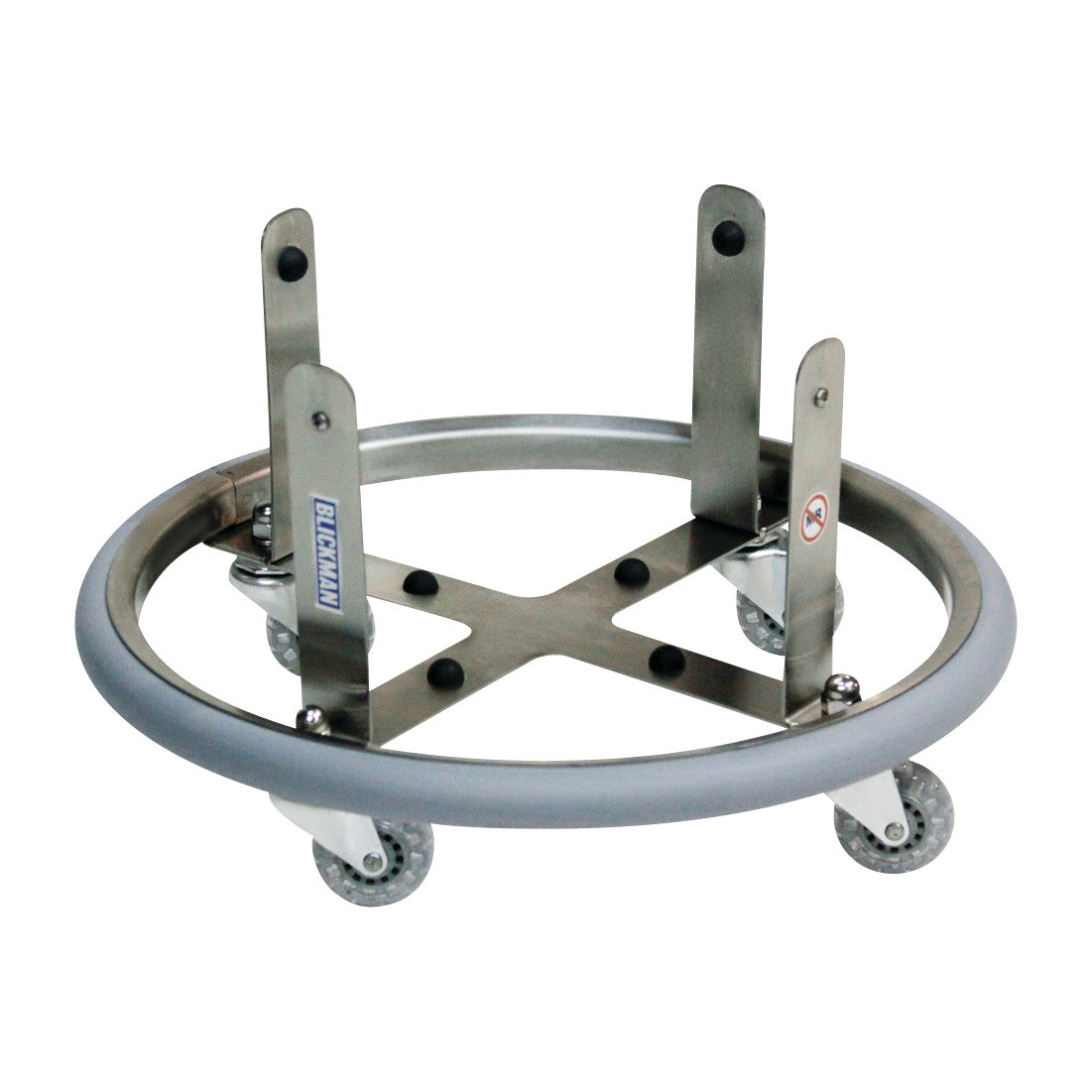 Blickman 13-Qt. Stainless Steel Lenox Kickbucket Pail Frame is a round, wheeled base with four vertical supports and a bumper rim.