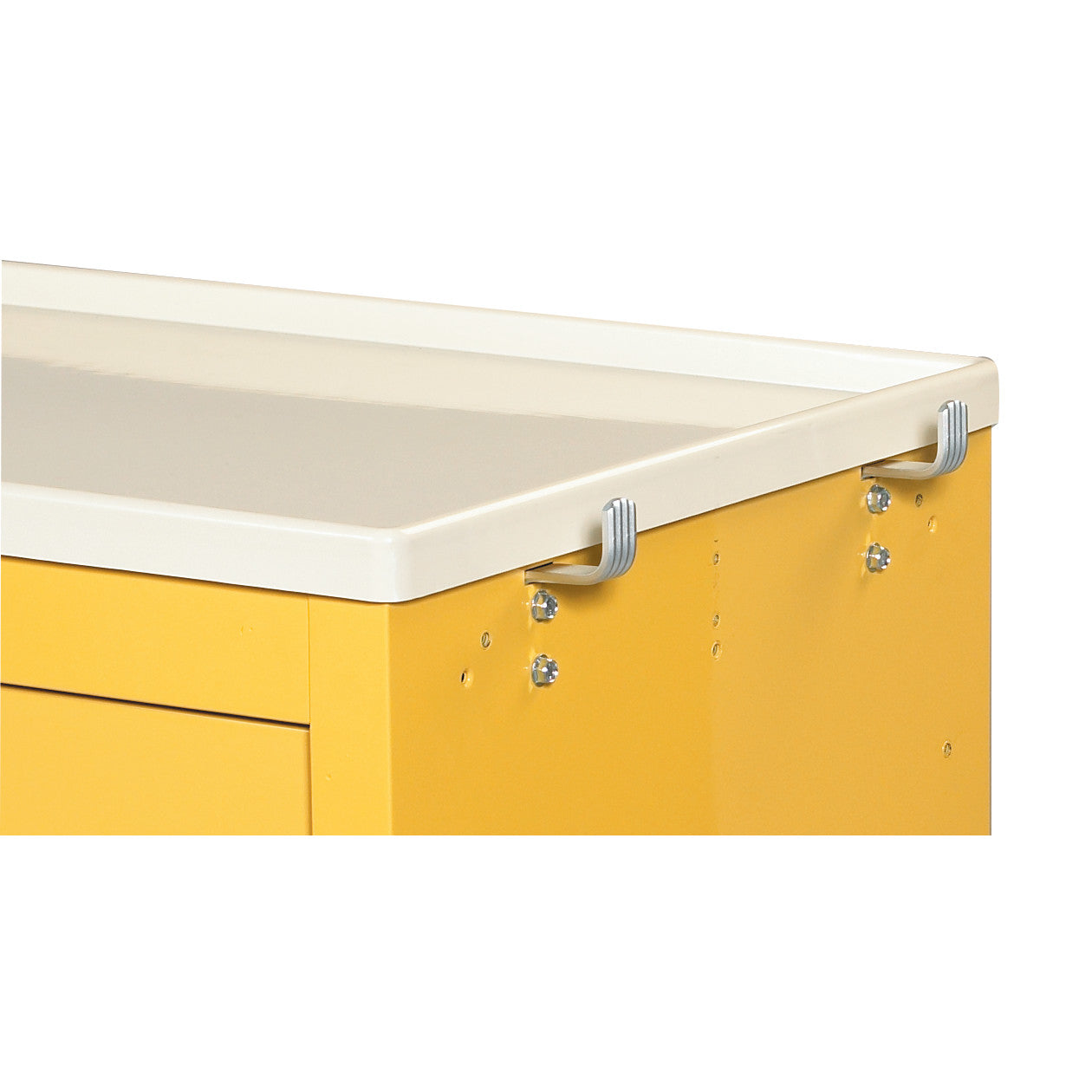 AliMed Cart Accessory: Utility Hooks for Mini/Select/Standard/Wide Series Medical Carts attached to a yellow medical cart's top edge.